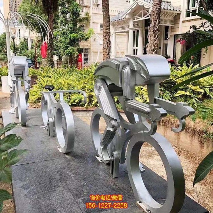 不銹鋼騎行運(yùn)動(dòng)雕塑，抽象體育運(yùn)動(dòng)主題雕塑