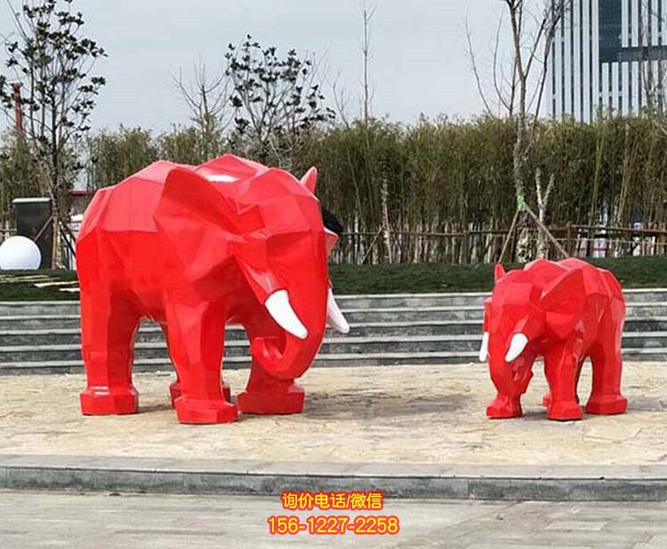 公園景區(qū)大象景觀玻璃鋼彩繪紅色幾何大象雕塑 公園景區(qū)大象景觀玻璃鋼彩繪紅色幾何大象雕塑
